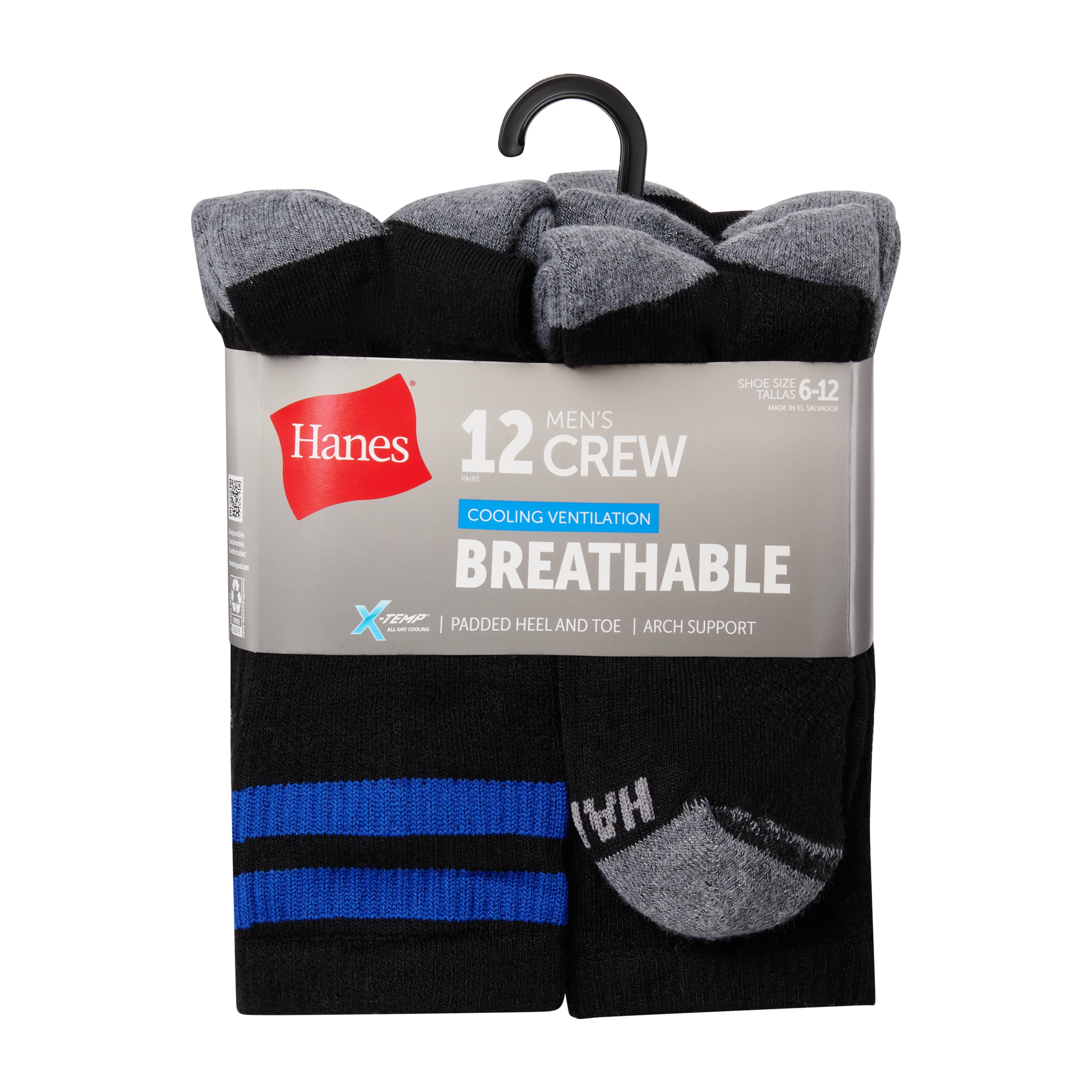 Hanes Mens Crew Socks Pack, 12-Pack, X-Temp, Active Cool Lightweight