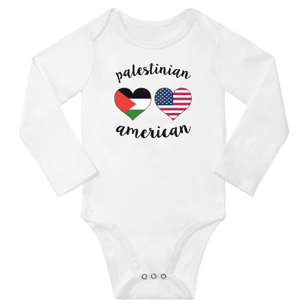 

Palestinian and American Love Heart Baby Long Slevve Bodysuit Outfits (White 18-24 Months)
