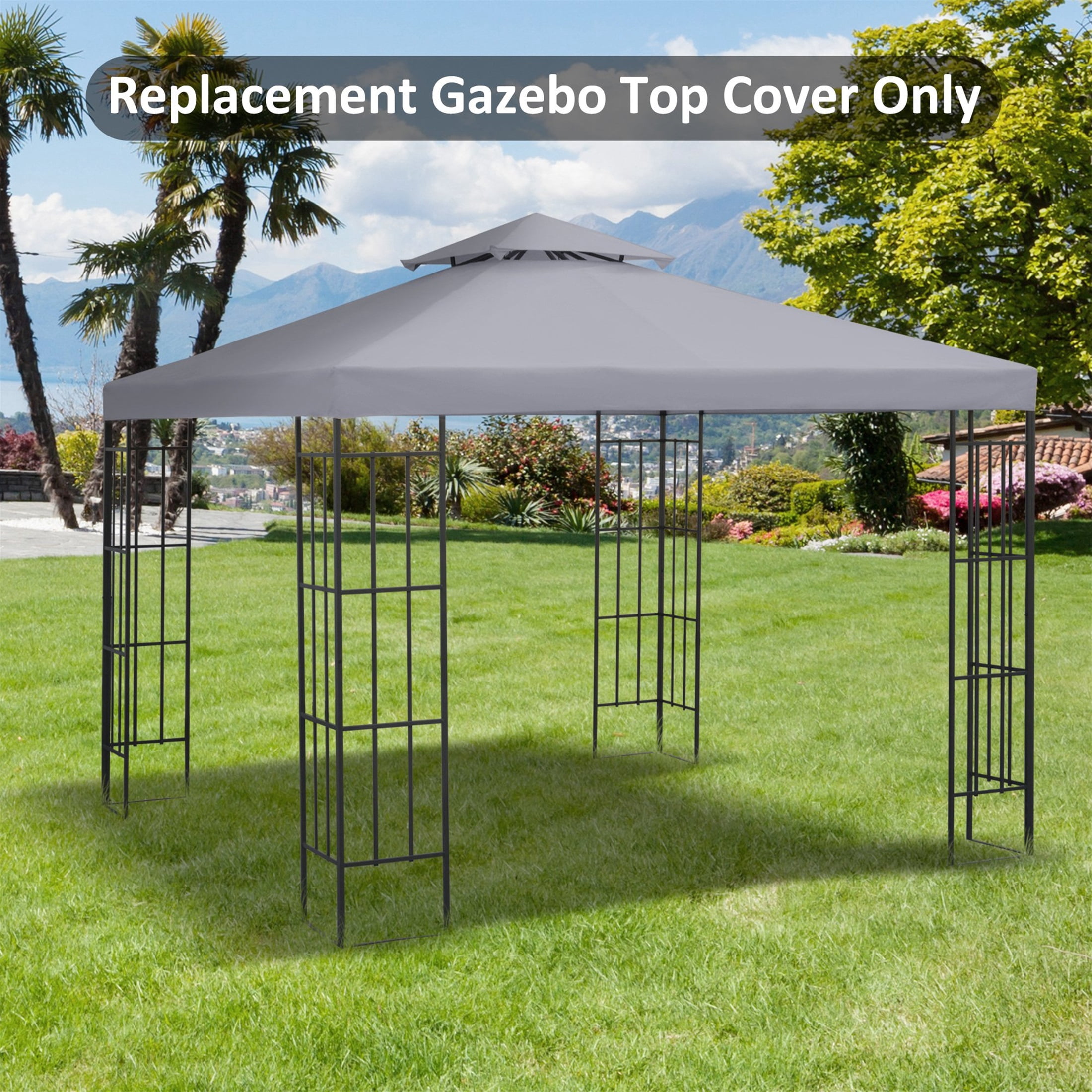 AuraLane 9.8' x 9.8' Gazebo Replacement Canopy,2-Tier Top UV Cover for 9.84' x 9.84' Outdoor Gazebo Models,Light Gray (Top Only)