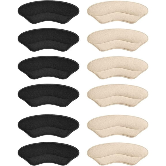 Heel Pads for Shoes That are Too Big, Heel Inserts for Women, Heel Grips for Womens Shoes, Heel Protectors, Heel Cushion Liners for Blisters Loose Shoes, Shoe Fillers (6PairsBeigeBlack)
