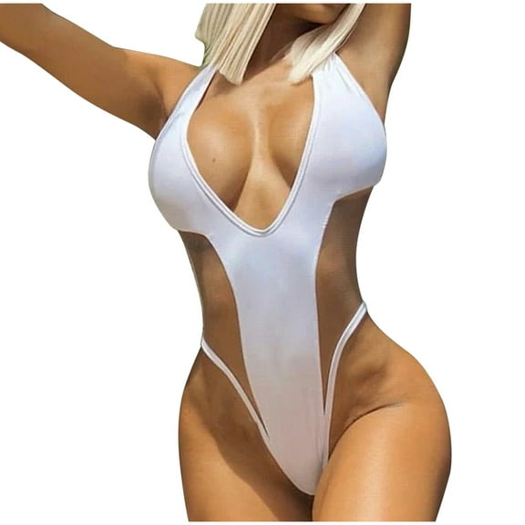 Women's Sexy Triangle High Waisted One Piece Swimsuit Halter Cutout High Cut Leg Cheeky Monokini Thong Bathing Suits