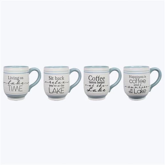 Youngs 21947 20 oz Ceramic Lake Cabin Mug, Assorted Style - Set of 4