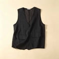 thumbnail image 2 of JGGSPWM Women's Sleeveless Linen Blend Vest, Button Down Casual Loose Lightweight Solid Regular Blazer Vests with Pockets Black L, 2 of 6