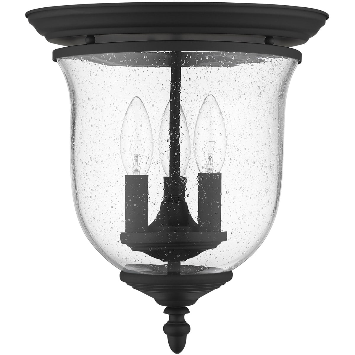 3 Light Black Ceiling Light fixture with Hand Blown Clear Seeded Glass Shade