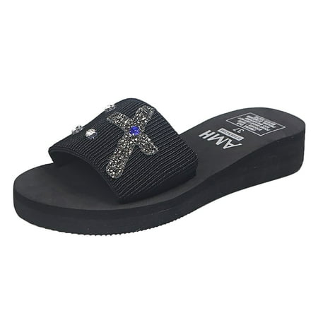 

Cathalem Women s New Summer Diamond Bow Light Foreign Trade Slippers Black 41