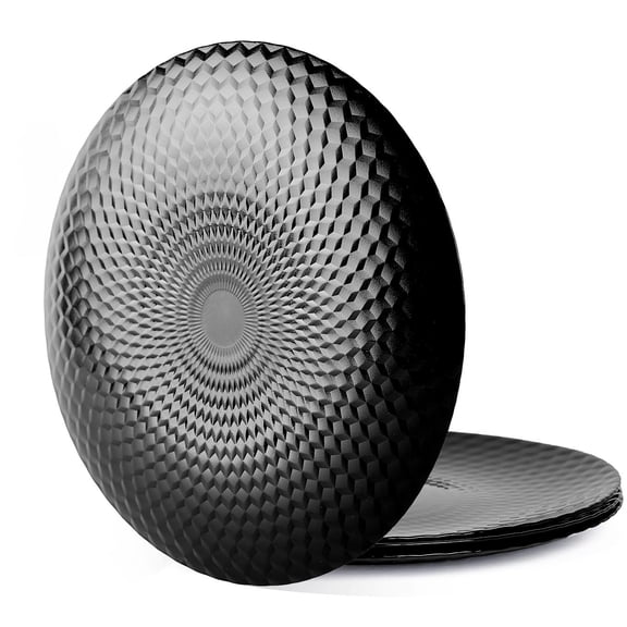 LaGlint 10.5 inch Dinner Plate Set of 6, Round Opal Glass Black Geometric Faceted Dinnerware Plates, Dishwasher and Microwave Safe