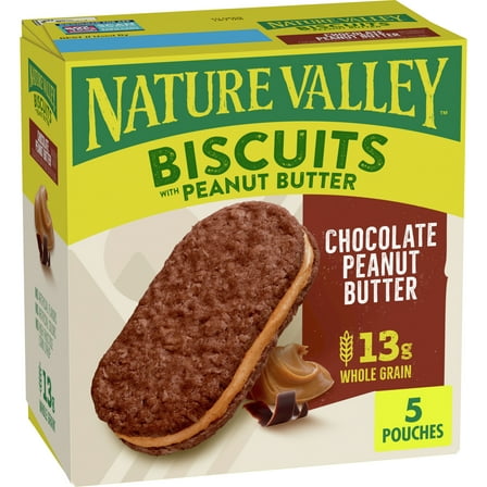 Nature Valley Biscuit Sandwiches, Chocolate Peanut Butter Snacks, 5 ct, 6.75 OZ
