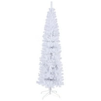 7.5ft White Pencil Christmas Tree, Artificial Slim Christmas Tree with 1000 Branch Tips and Metal Stand, White Xmas Trees for Indoor Outdoor Home Holiday Decoration