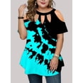 thumbnail image 3 of Gvmfive Women Plus Size Short Sleeve Cold Shoulder Printed Tunic Blouse Tops, 3 of 4