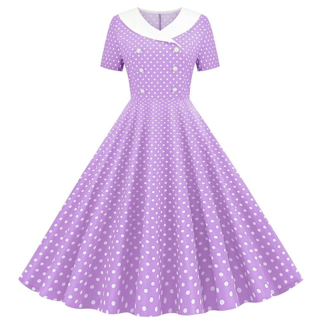 Hinvhai Robes des Années 1950 pour Femmes Liquidation Vintage Rockabilly Rétro à Manches Courtes Robe Midi Cocktail Fête Soirée Bal Robe Violet m(m)