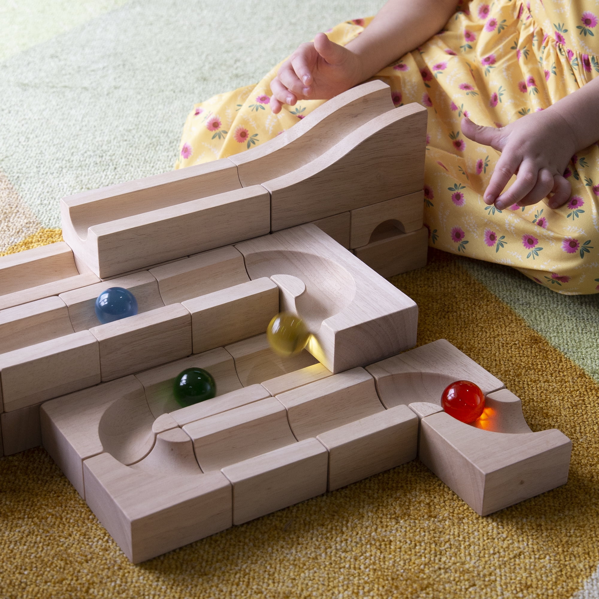 Guidecraft Guidecraft Unit Block Marble Run - 40 pc. set: Rubberwood Education Learning Blocks , STEM Toy for Girls and Boys