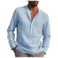 thumbnail image 2 of Huresd Mens Cotton Linen Henley Shirts Long Sleeve Summer Casual T-Shirt Regular Fit Lightweight Yoga Tops with Pocket Light Blue L, 2 of 6