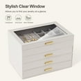 thumbnail image 4 of BIQI MUSSE 4-Tier Large Jewelry Storage Box with Glass Lid, 3 Drawers Jewelry Organizer Case, Gray Velvet Jewellery Holder Display for Earring Rings Necklace Bracelet Watch, Women Girls Gifts, 4 of 10