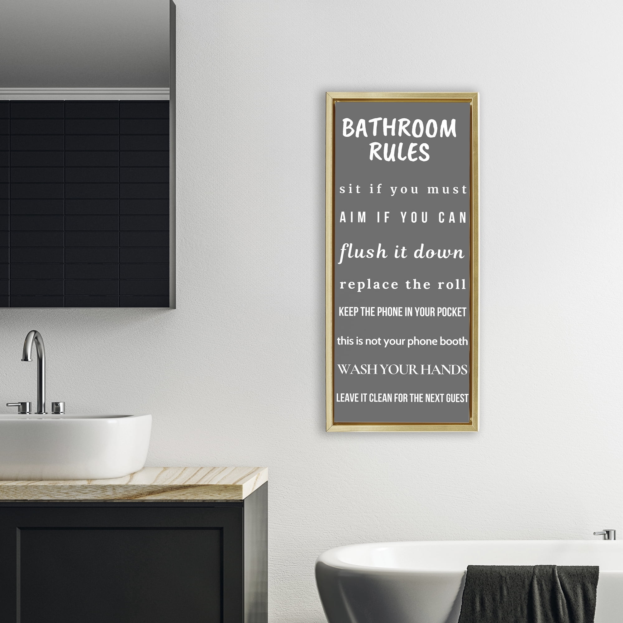 Stupell Industries Bathroom Rules Leave It Clean Gold Framed Floater Canvas Wall Art, design by Julia Frost