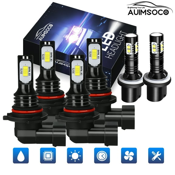 High Low+Fog Lights 9005+9006+880 6x 6000k Super White Combo Bulbs Kits LED Headlight 8000 Lumens 300% Brighter High Power Lamps For Chevy Silverado 1500 1999 2000 2001 2002