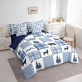 thumbnail image 2 of Manfei Woodland Bear Print 7-Piece Twin Bedding,Blue Check Pine Bedding Comforter Set,Navy Blue Reversible, 2 of 7