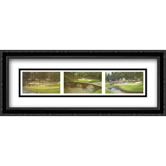 Augusta Challenge 2x Matted 40x16 Large Black Ornate Framed Art Print by Jim Harrington