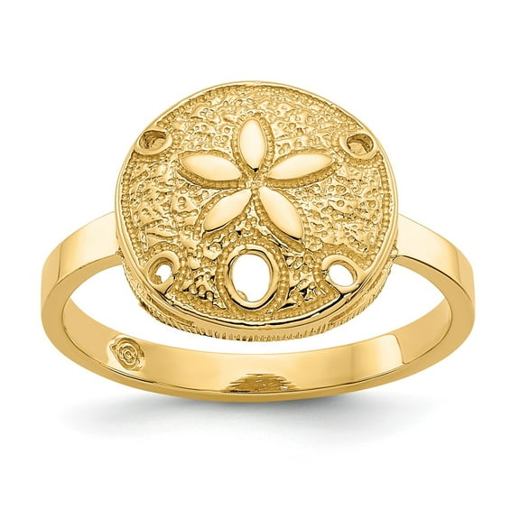 14K Yellow Gold Ring Band Themed Polished Sand Dollar