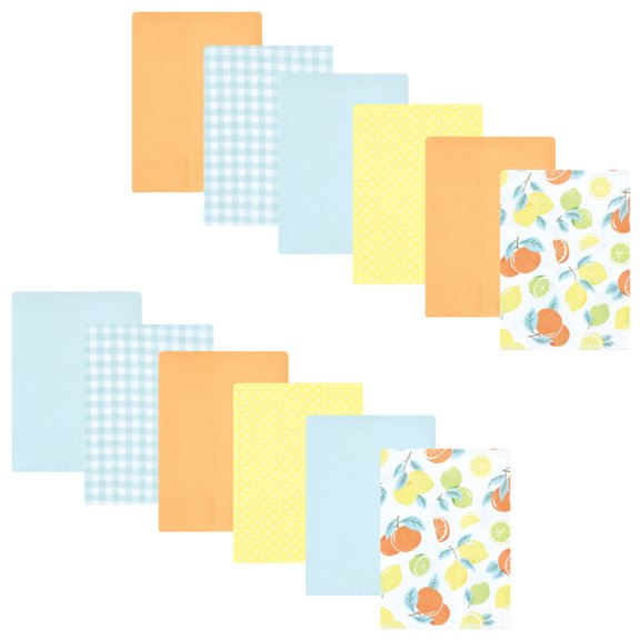 Hudson Baby Infant Girl Flannel Burp Cloth 12pk, Citrus Mint, One Size
