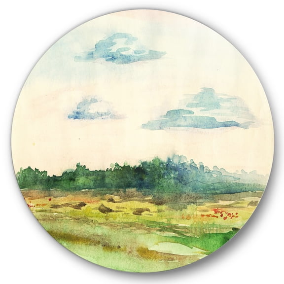 Designart 'Summer Landscape Of Green Blossoming ' Traditional Circle Metal Wall Art 36x36 - Disc of 36