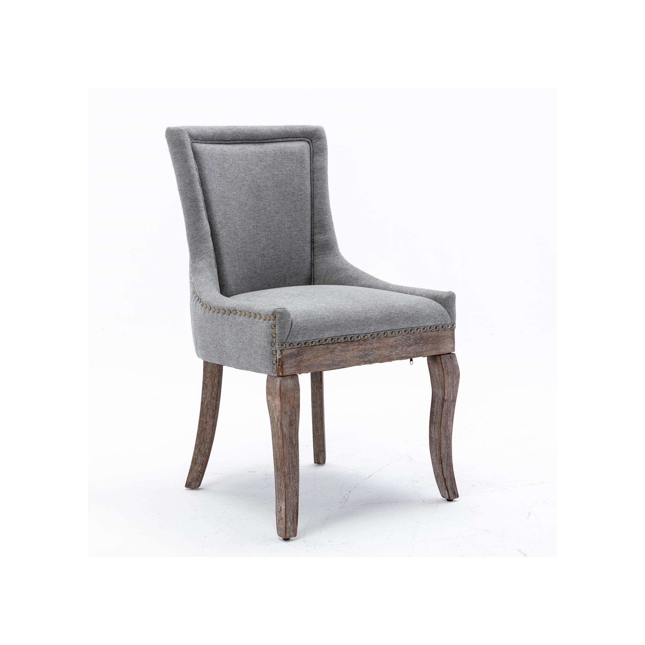 Echo Upholstered Dining Chairs with Nailhead Trim, Solid Wood Legs, Gray, Set of 2
