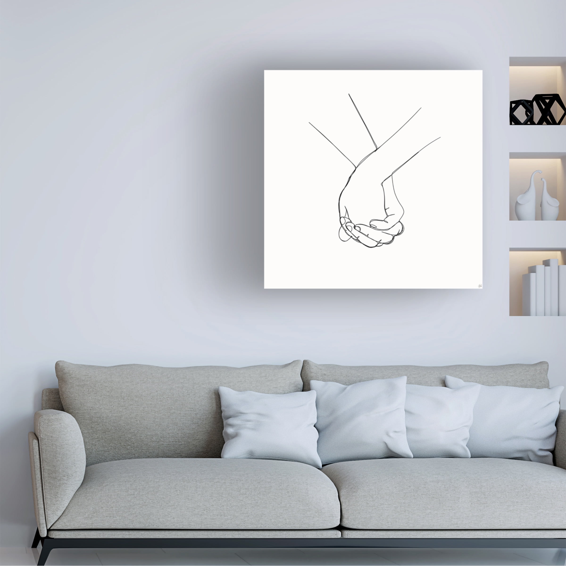 Canvas Wall Art - Line and Brush 'Holding Hands 5' Wall Art for Living Room, Bedroom, or Office DÃ©cor by Trademark Fine Art - 24 x 24 Inches