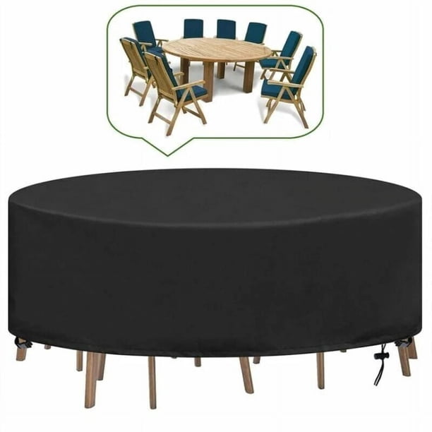 Protector de juego de comedor para exterior, fundas para muebles de patio, funda impermeable para mesa de exterior, funda universal para muebles de jardín, juego de comedor de mesa redonda de 230 x