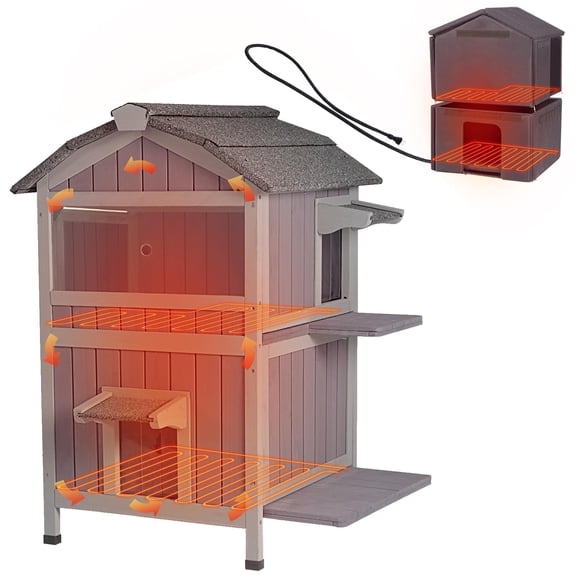 Aivituvin Heated Outdoor Cat House for Outside Weatherproof Feral Cat Shelter for Winter with Heater and Insulated Liner Two Story
