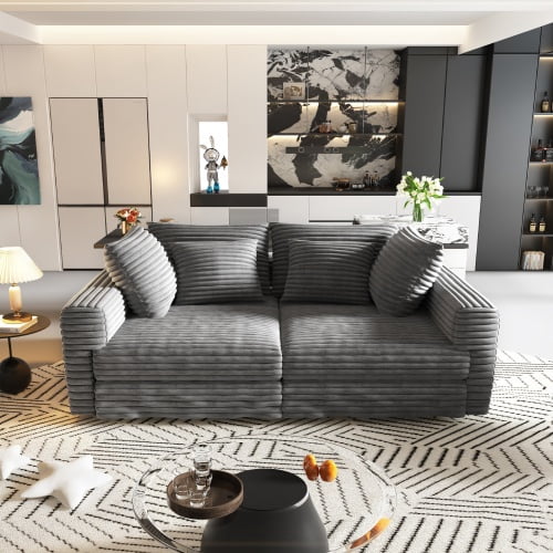 Howcool 102" Modular Cloud Sectional Sofa, Modern Oversized Deep Seat Corduroy Couch with Memory Foam Cushions, Built-in Storage and Cup Holders,Gray