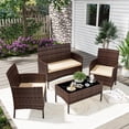 thumbnail image 2 of UDPATIO 4 Pieces Outdoor Patio Furniture,Sectional Conversation Sets,Brown PE Rattan Patio Chairs with Table and Loveseat for Balcony, Porch, Backyard,（Khaki Cushion）, 2 of 8