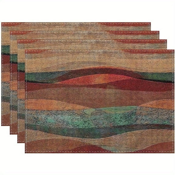 4pcs with Turquoise Stripes, Table Mats Durable Washable Rustic Linen Vintage Placemats for Home Dinner Party Camping Wedding Table Decoration 12 x 18 Inch