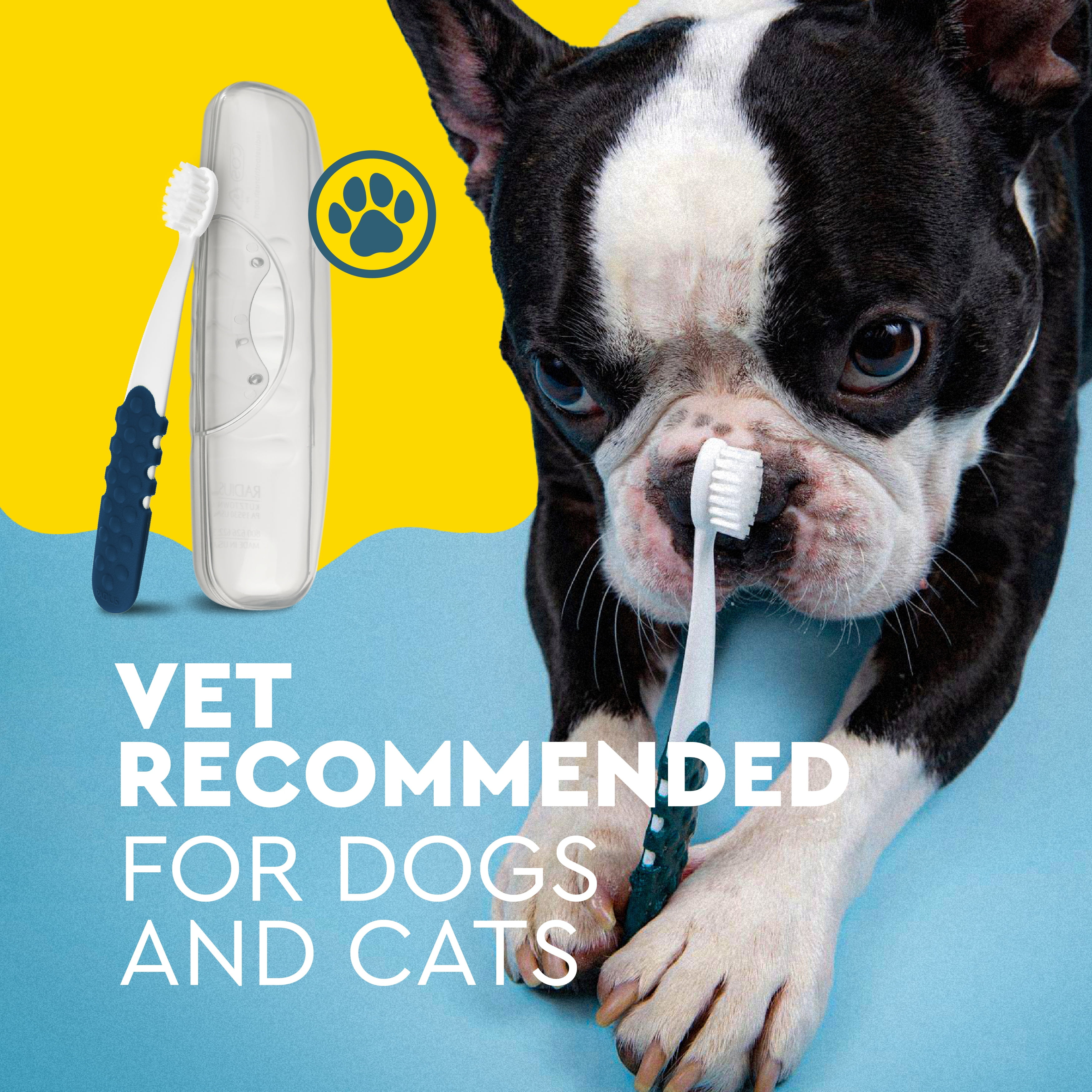 (4 pack) RADIUS Soft Bristle Organic Pet Toothbrush for Dogs and Cats
