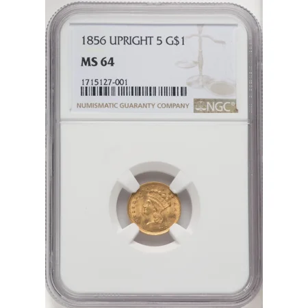Gold Standard X 1865 Gold Dollar Coin, Upright 5, NCG Graded