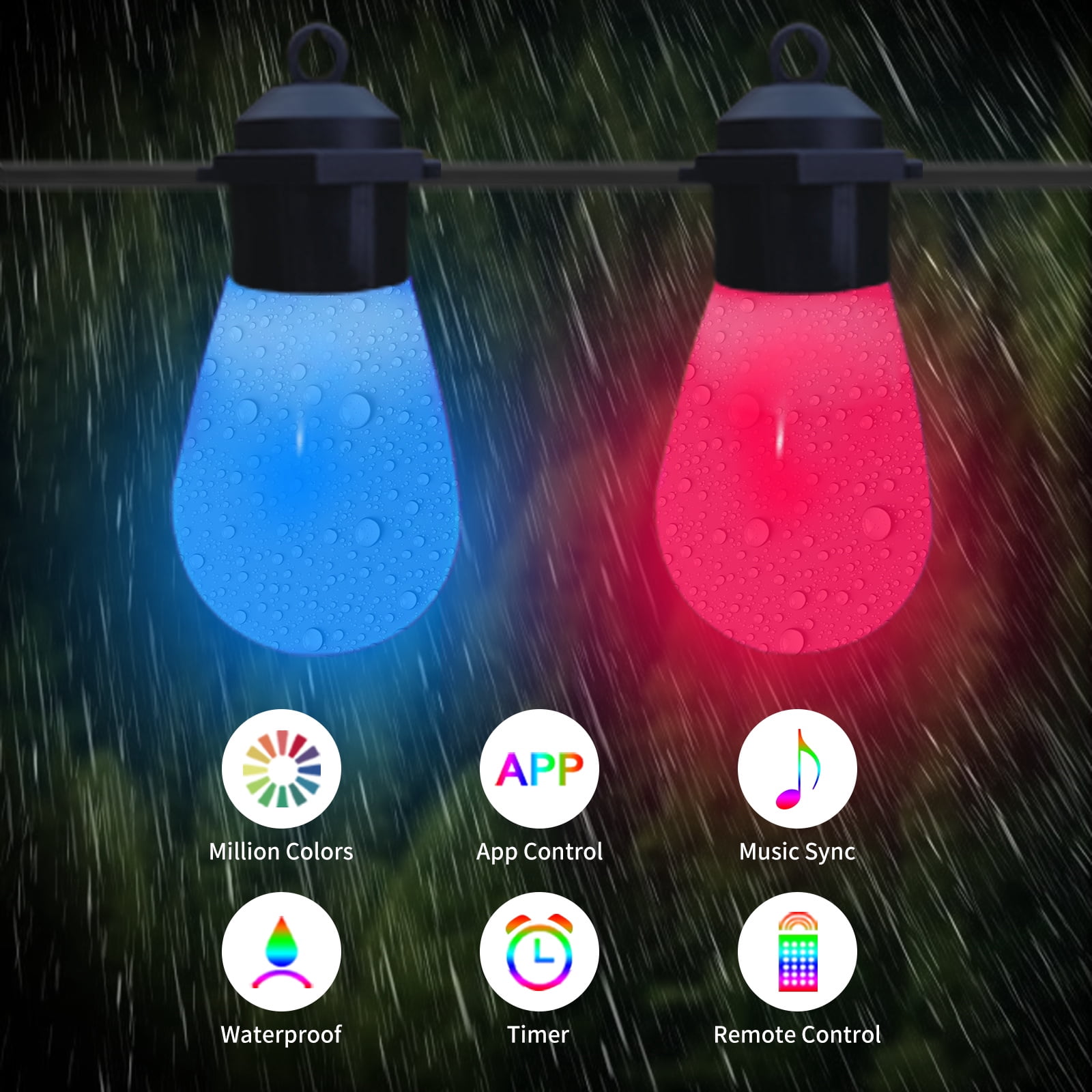 String Lights Outdoor Waterproof 32ft 15 Bulbs Smart S14 USB Operated APP Controlled Patio Lights Color Changing Christmas Decorations Garden Decor Lights