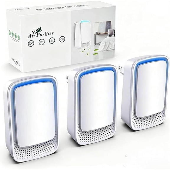 Home Mini Plug-in Ionizer, Filterless Mobile Portable, Negative Ionizer Generator Eliminates: Smoke, Allergens & More for Pet Room, Bedroom, Kitchen & Toilet 280 Sq ft, 3-Pack White