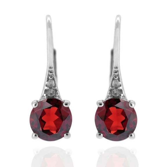 925 Sterling Silver Red Garnet,Diamond Earring