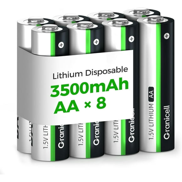 Granicell Lot de 8 Piles au Lithium AA 3500mAh / 1.5V pour Caméras Clignotantes, Verrous Intelligents, Alarmes et Appareils Technologiques / Durée de Vie de 10 Ans, Étanche, Résistant aux Températures Extrêmes (Non Rechargeable)