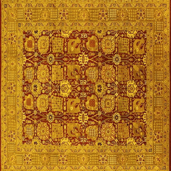 Ahgly Company Indoor Square Oriental Yellow Industrial Area Rugs, 3' Square