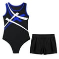 thumbnail image 3 of Alvivi Kids Girls Gymnastics Sleeveless Leotard with Booty Shorts Ballet Dance Unitard Activewear Blue&Black 10, 3 of 5