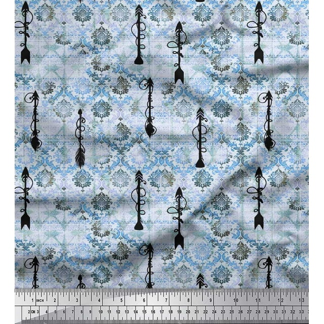 Soimoi Viscose Chiffon Fabric Arrow & Ogee Damask Printed Fabric 1 Yard 42 Inch Wide