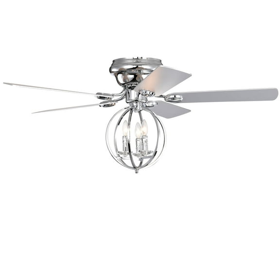 QHTX 52" Crystal Ceiling Fan with 3-Light Chandelier, Chrome