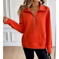 thumbnail image 4 of SWSMCLT Women's Fashion Sweatshirt Pullover Fall Regular Fit Long Sleeve Lapel Sweatshirt Half Zip Kangaroo Pocket Orange Large, 4 of 5