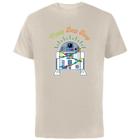 Star Wars R2-D2 Droid Cute Christmas Holiday Merry Beep Boop - Short Sleeve Cotton T-Shirt for Adults - Customized-Natural