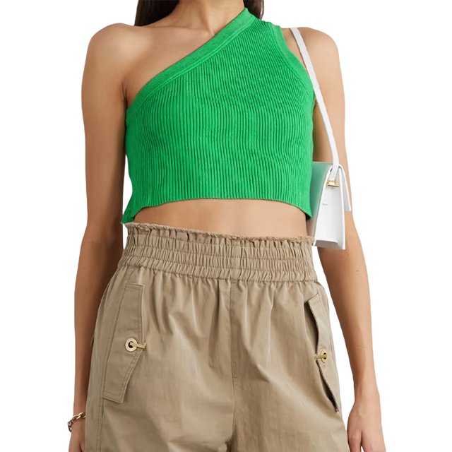 VISgogo Camisola Femenina, Color Sólido Un Hombro Tejido Chaleco Sin Respaldo Crop Tops Traje De Verano, S/M/L VISgogo moda