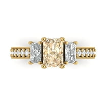 1.88 ctw 3 Stone Anniversary Ring for Women | Emerald Cut Natural Morganite | Hyperallergenic Solid 18K Yellow Gold