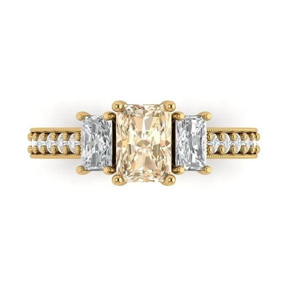Clara Pucci 14K Yellow Gold 1.88ct Morganite Three-Stone Ring for Women
