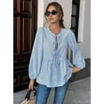 thumbnail image 5 of Womens Lace Up Tie Font Y2k Tops Puff Sleeve V Neck Blouse Loose Fit Summer Cute Clothes Blue L, 5 of 7