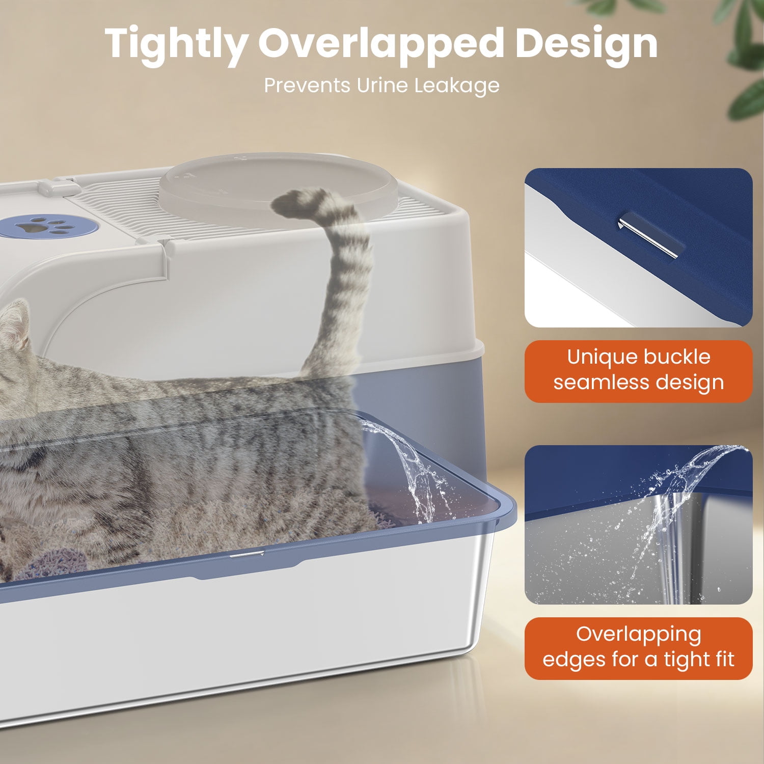 Dlopede 304 Stainless Steel Cat Litter Box with Lid, Easy Clean Top Entry Litter Box Extra Large Metal Cat Toilet