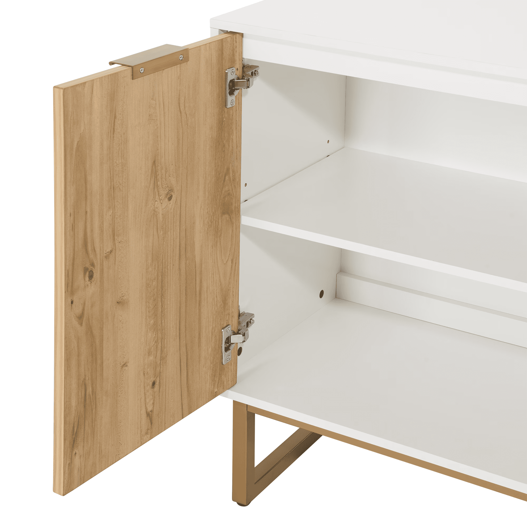 White & Gold Storage Cabinet, Modern Buffet Sideboard with 2 Doors