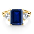 thumbnail image 2 of Gem Stone King 8.24 Ct Octagon Blue Simulated Sapphire 18K Yellow Gold Plated Silver Ring, 2 of 3
